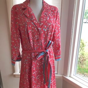 Boden pink floral shirt dress with tie waist